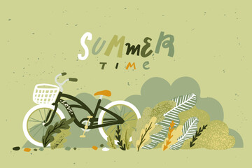 modern flat illustration in nice colors. summer nature,sport,cycling.