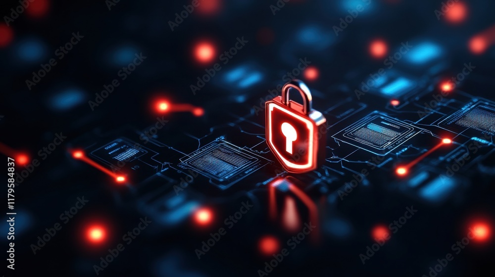 Poster Intricate Red and Blue Circuit Design with Center Circuit Element Creating a Modern and High-Tech Visual Aesthetic