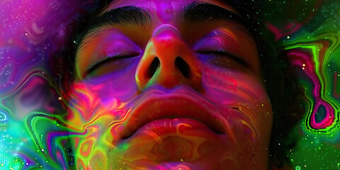 Human Face Covered in Iridescent Fluid