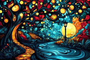 Obraz premium Enchanted Dreamscape: Abstract Fantasy Illustration