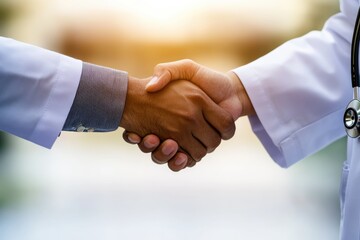 A close-up of two hands shaking, symbolizing collaboration and trust in the medical field, reinforcing the importance of teamwork between healthcare professionals and patients.