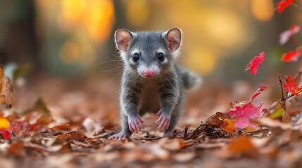 Possum animal in autumn forest nature setting high resolution hd picture