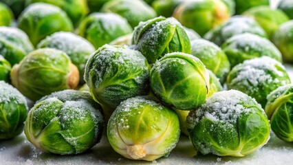 Fototapeta premium Frozen Brussels Sprouts on White Background - Fresh, Healthy Vegetable