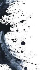 Black ink drop flowing horizontally with dynamic, elongated patterns, isolated on white