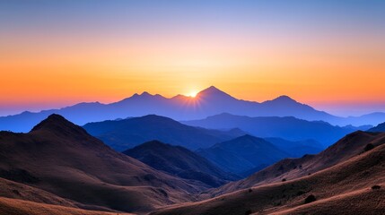 Majestic Sunset over Mountain Ranges