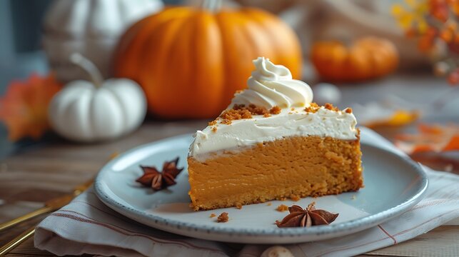 An outdated dish of pumpkin cake with cream frosting on it