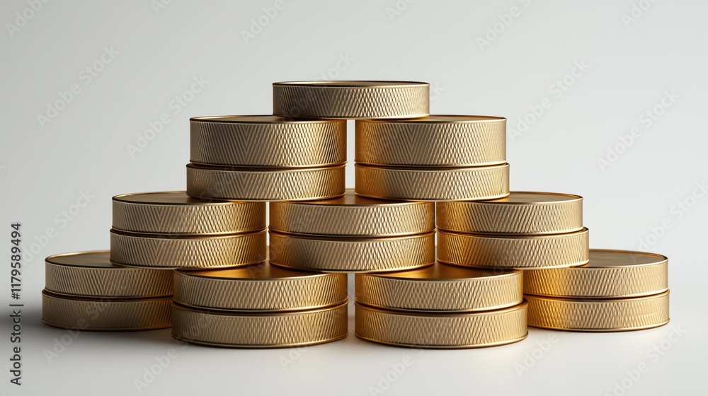 Poster stacked golden coins with elegant pattern on plain background