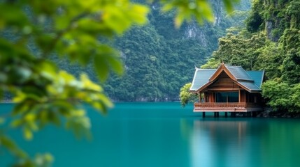 Obraz premium Tranquil Overwater Bungalow in Tropical Paradise