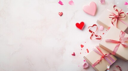 Romantic Valentine's Day background with love symbols, hearts, red roses, and soft lighting, creating a warm, loving atmosphere perfect for expressing affection and celebrating love.