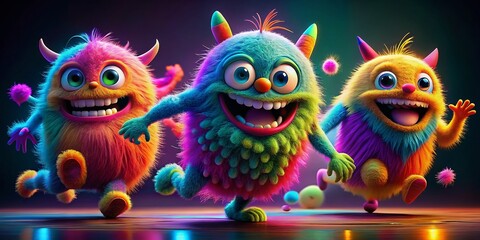 Naklejka premium Funny Cartoon Monsters Long Exposure Photography - Isolated Background