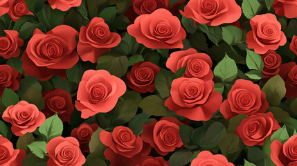 Fototapeta premium Wrapping paper adorned with seamless red roses and green leaves, offering a romantic and stylish design for gift and present in valentine's day
