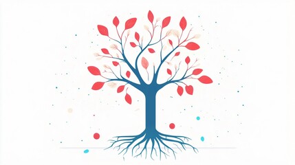 Abstract Tree with Colorful Leaves and Deep Roots - A Symbol of Growth and Nature's Beauty