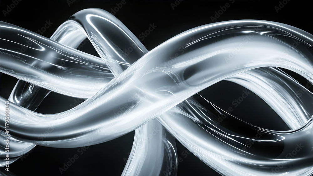 Poster intricate white curves flow seamlessly across a deep black background, creating a mesmerizing abstra