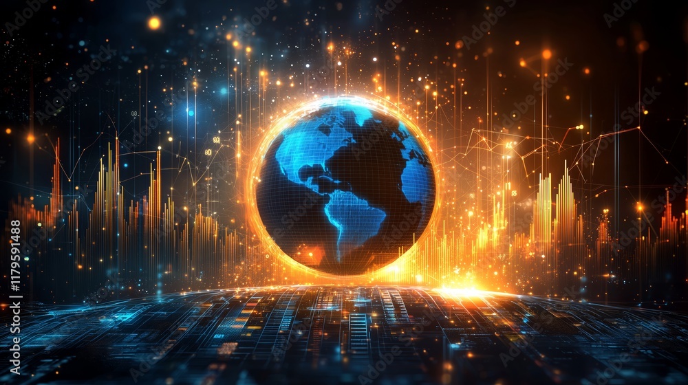 Poster futuristic digital earth with data visualization and tech elements
