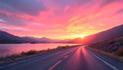 Fototapeta premium a path beside the lake at sunset, for Creative Graphic Design for Inspiring Poster and Wallpaper Designs