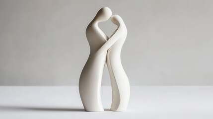 Abstract Sculpture of Embracing Figures in White