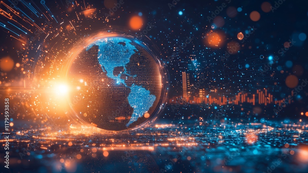 Aufkleber futuristic digital globe with data visualization and light effects