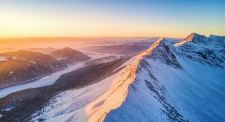 Mountain Majesty: Snow-Capped Peaks at Sunrise.