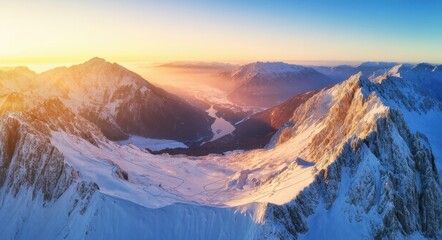 Mountain Majesty: Snow-Capped Peaks at Sunrise.