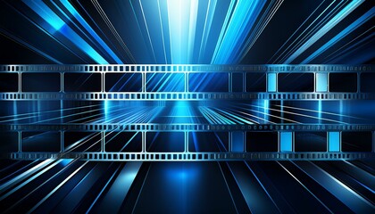 digital blue and black film strip background for cinematic posters and banners