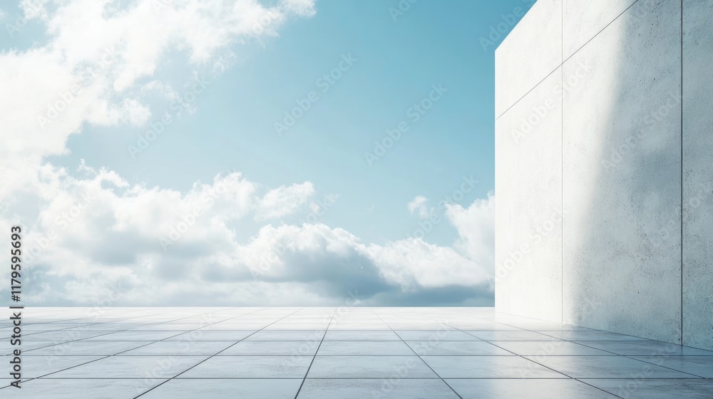 Poster expansive empty space for financial concepts with clear blue sky and white clouds above minimalist m
