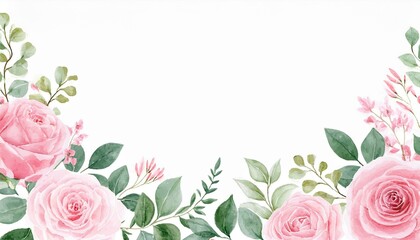 pink flower border watercolor floral frame with hand painted roses and greenery