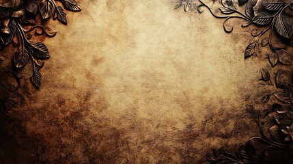 Ornate bronze floral design on aged textured background