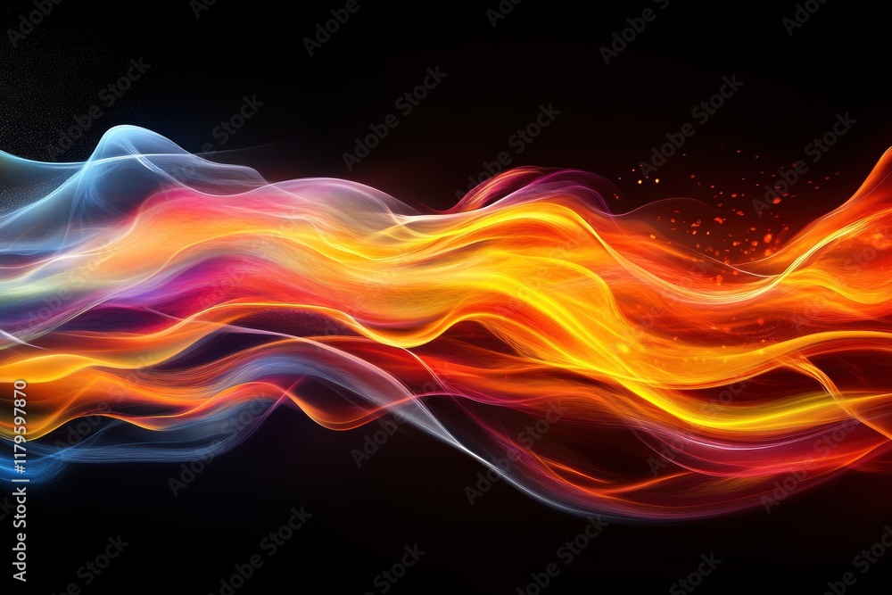 Poster a mesmerizing blend of vibrant colors and ethereal light trails, creating a dynamic visual represent