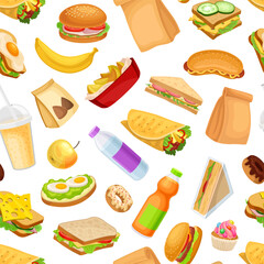 Snack Food and Appetizer Seamless Pattern Design Vector Template