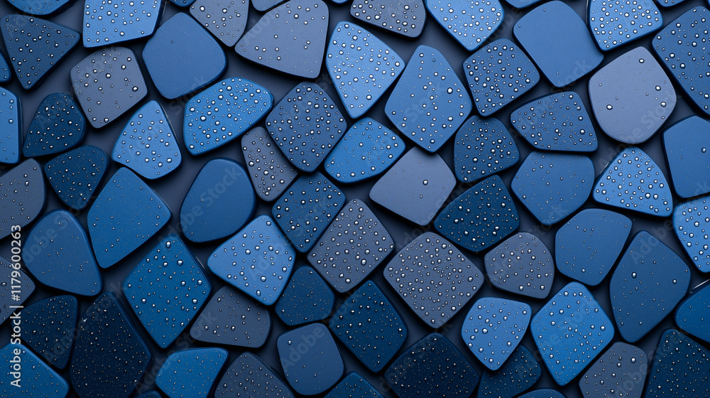 Aufkleber textured blue tiles with water droplets create visually striking pattern. varying shades of blue enh
