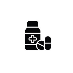 Obraz premium Medicine pill bottle icon flat vector design