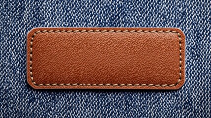 A textured brown leather patch on denim fabric, showcasing a simple and clean design.