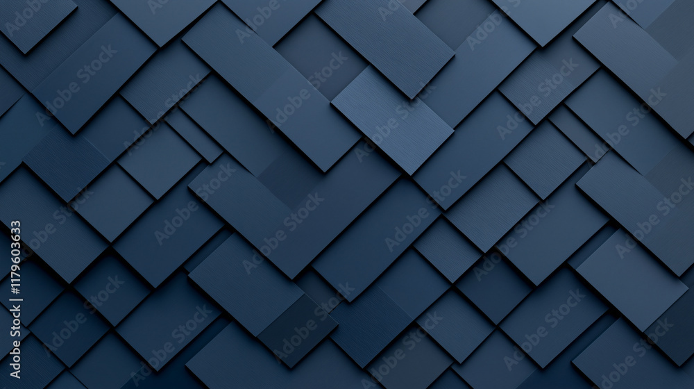 Poster abstract navy blue background with layered geometric shapes creating textured pattern. design evokes