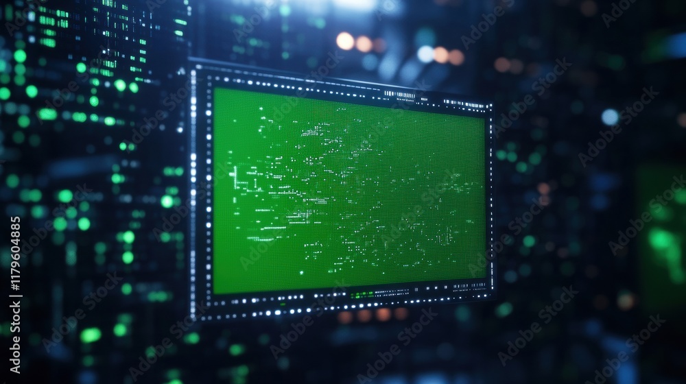 Aufkleber computer screen displaying a vibrant green screen background ideal for presentations video editing a