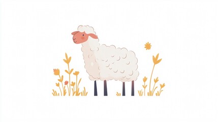 Adorable White Sheep in a Field of Golden Flowers - A Whimsical Pastoral Scene