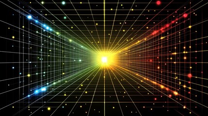 Obraz premium Abstract Colorful Grid Network Tunnel Light