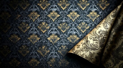 Elegant Gold and Black Damask Wallpaper Design
