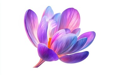 Fototapeta premium Vibrant Purple Crocus Flower with Delicate Petals on a Clear White Background