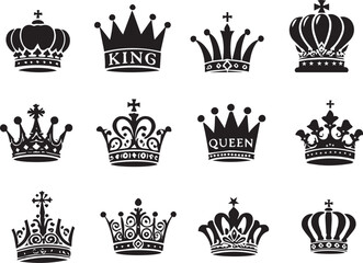 Royal king crown queen princess tiara diadem prince crowns silhouette logo vector illustration set © jobaida