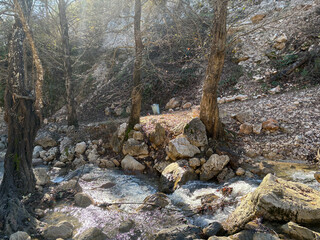 mountain river autumn sunlight shine. High quality photo