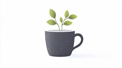 Green Plant in Grey Cup: A Minimalist Illustration of Growth and New Life