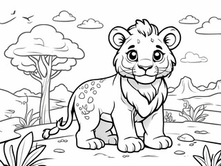 Fototapeta premium Baby Lion in Forest with White Background 