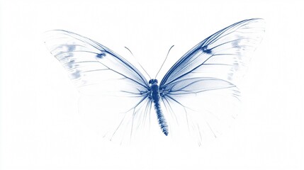 Blue Butterfly on White: A Serene Close-Up of Delicate Wings and Fragile Beauty
