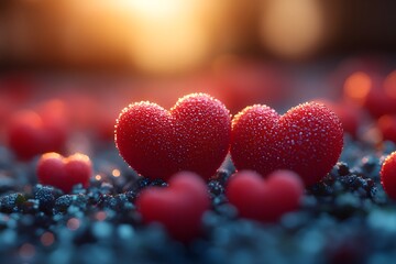 Romantic Heart-Shaped Symbols with Dewdrops Highlighting Love and Passion for Valentine's Day Decor