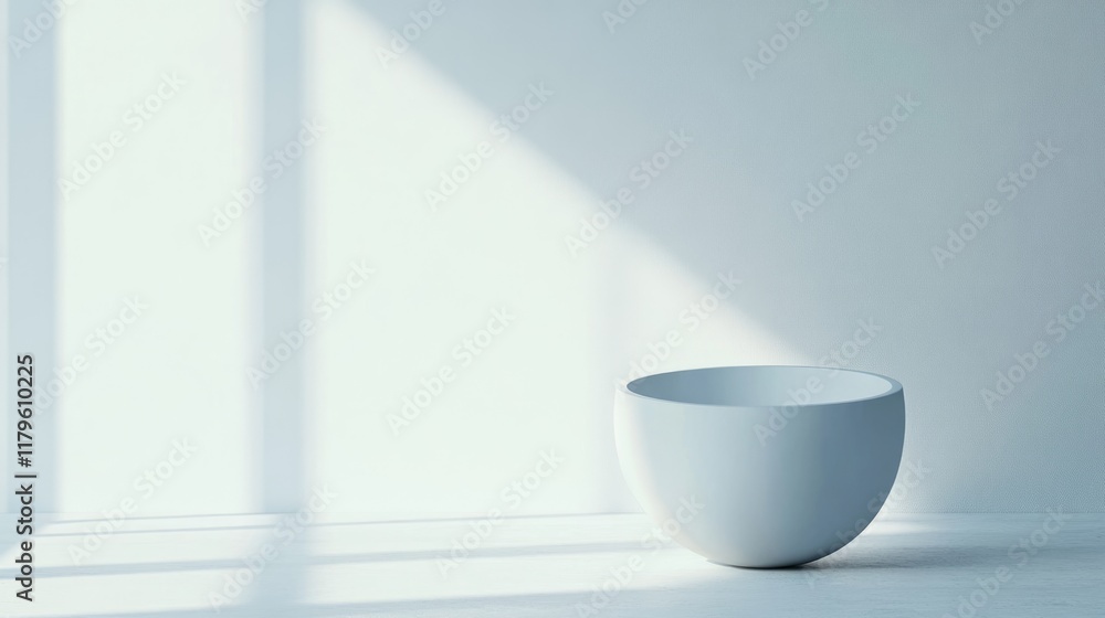 Aufkleber minimalist white bowl in empty room with soft natural light and large copious copyspace for text or 
