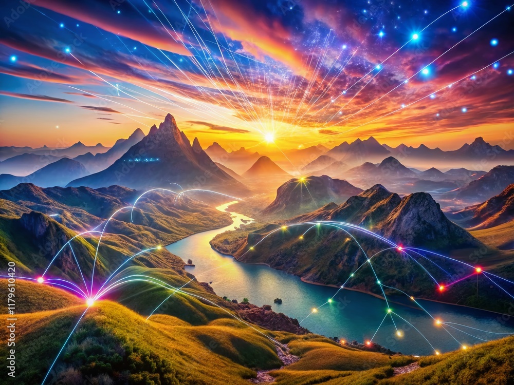 Aufkleber global network connections: vast landscape of interconnected data streams