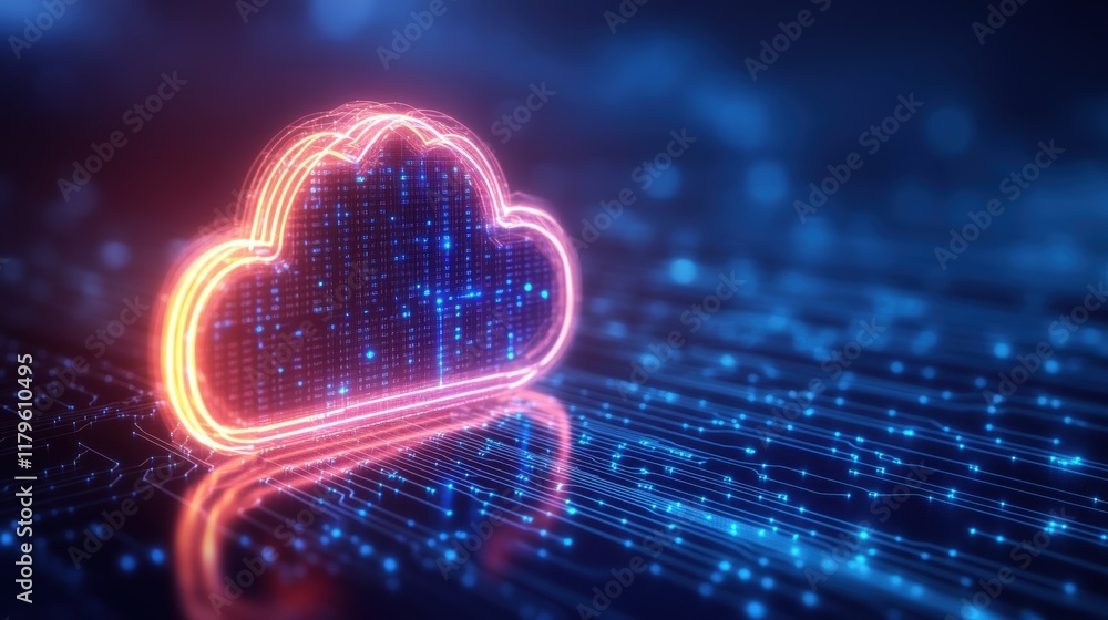 Poster heart shaped cloud floating over intricate circuit board design creating a unique blend of nature an