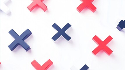 Obraz premium Abstract 3D Cross Pattern - Red, Blue, and White Crosses on White Background