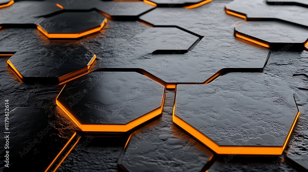 Poster illuminated hexagonal pattern dark stone surface