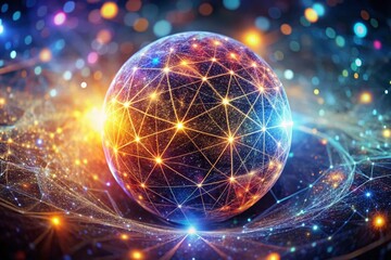 Glowing Cosmic Sphere Network: Abstract Digital Connectivity Stock Photo